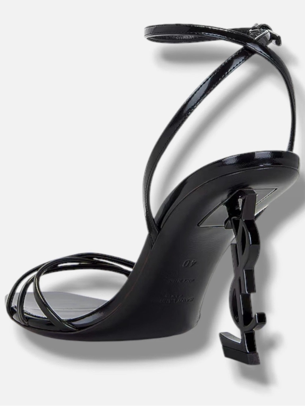 Saint Laurent Black Patent Leather Logo-Heel Strappy Sandal - Picture 4 of 4